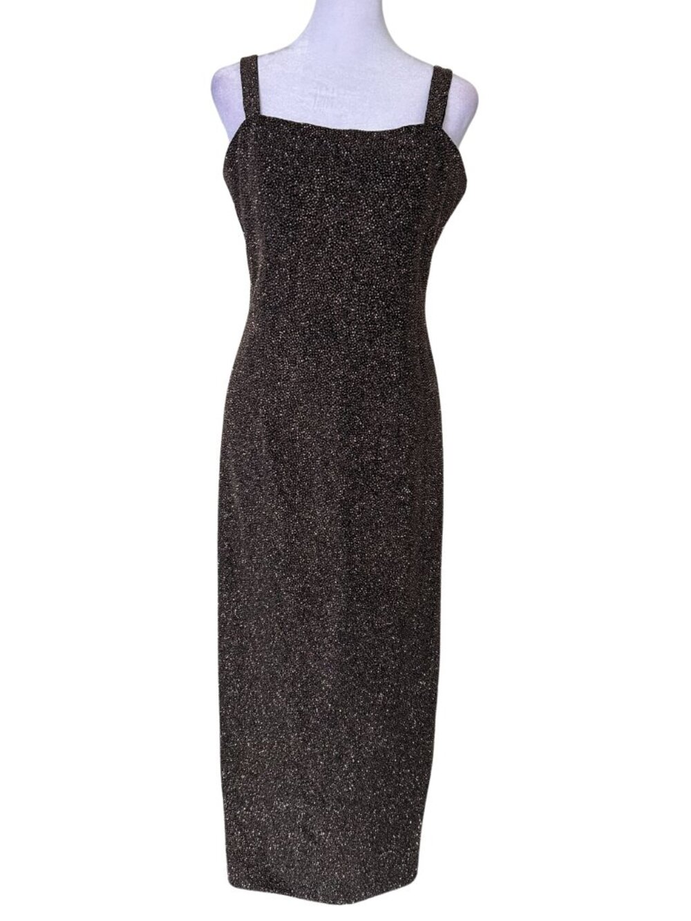 Gold Midi Column Dress with Straps